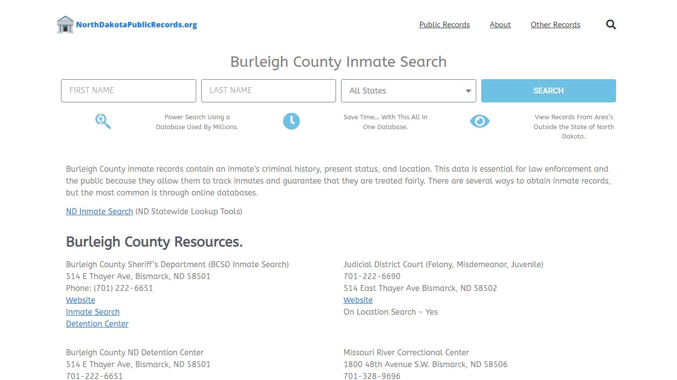Burleigh County Inmate Search - BCSD Current & Past Jail Records